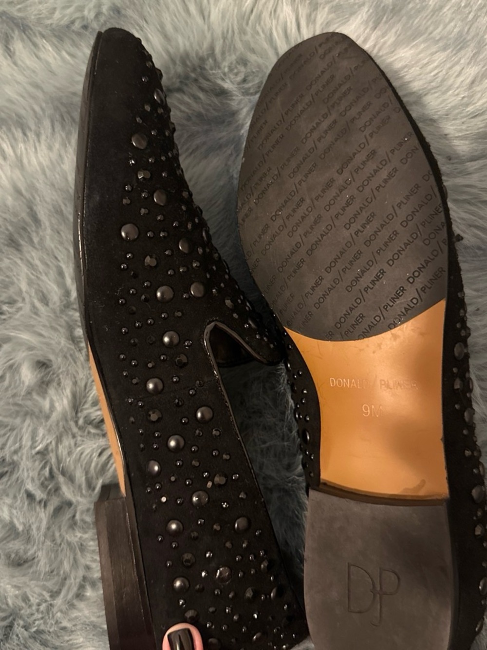 Donald J. Pliner Black Studded Suede Slip-On Loafers - Picture 4 of 4